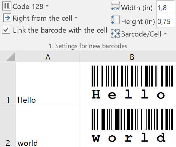 ActiveBarcode: Excel Add-In for barcodes: Insert mutiple barcodes