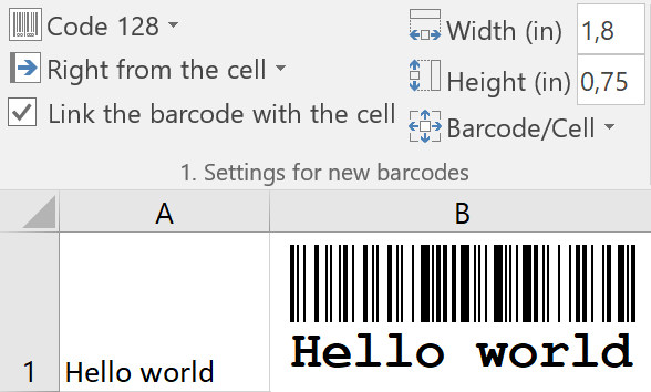 ActiveBarcode: Excel Add-In for barcodes: Insert a single barcode