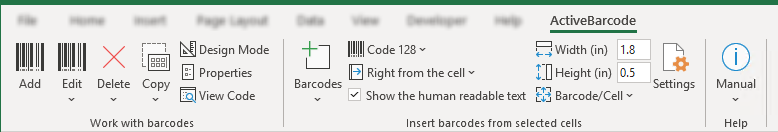 ActiveBarcode: Excel Add-In for Barcodes