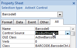 ActiveBarcode: Barcode, Access 2007