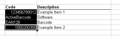 ActiveBarcode: Barcode labels with imported data