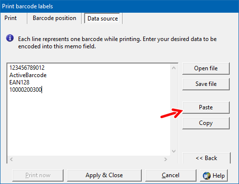 ActiveBarcode: Barcode labels with imported data