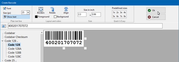 ActiveBarcode: Barcode, Excel