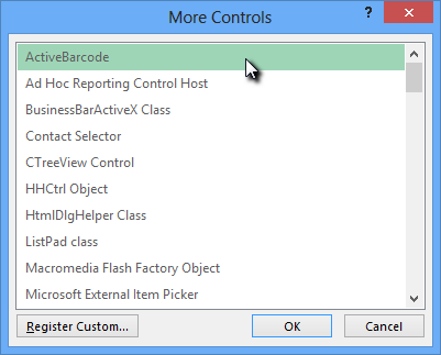 ActiveBarcode: Barcode, Excel