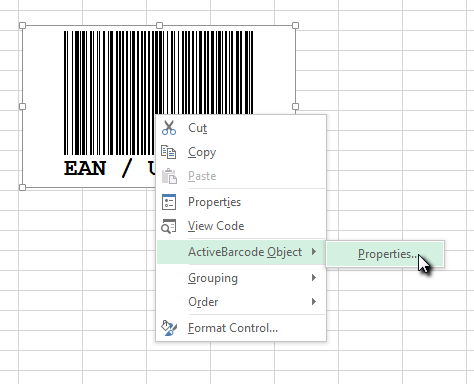 ActiveBarcode: Barcode, Excel