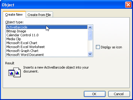 ActiveBarcode: Barcode, Excel 97, 2000, XP, 2003