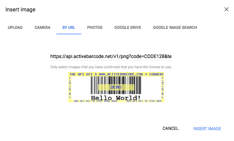 ActiveBarcode: Use ActiveBarcode REST API URL @ Google Forms