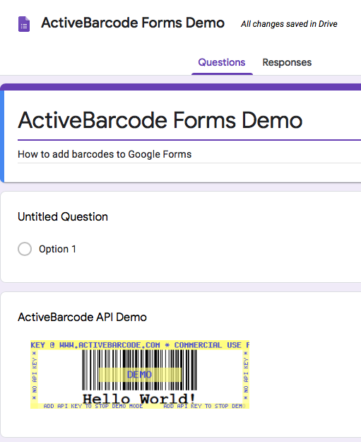 ActiveBarcode: This screenshot shows the resulting barcode in Google Forms when inserting an image with the URL shown above.