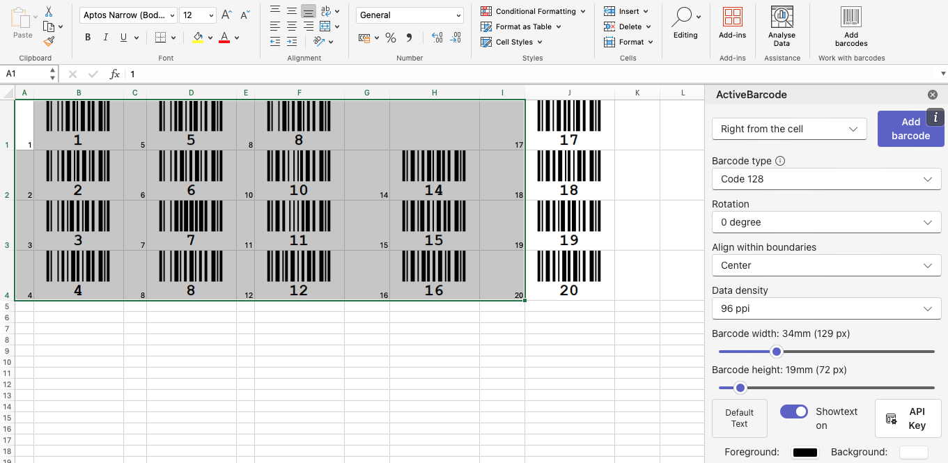 ActiveBarcode: Barcode Add-In for Excel (Microsoft 365)