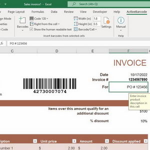 ActiveBarcode: Excel<br>Barcode Add-in