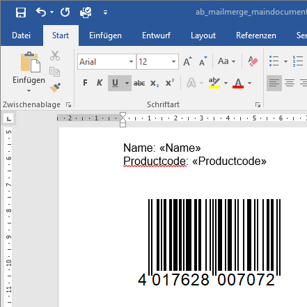 ActiveBarcode: Word<br>Mail merge