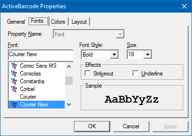 ActiveBarcode: Fonts