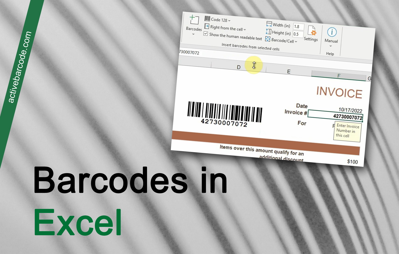 ActiveBarcode: Link the content of a cell to a barcode.