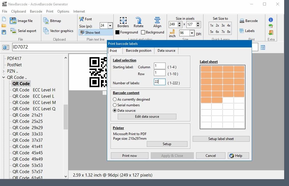 ActiveBarcode: Barcode labels with imported data